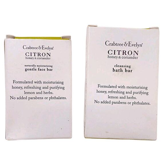 2pc Crabtree & Evelyn Citron Honey Coriander Cleanse Bath Bar & Gentle Face Soap - Picture 2 of 5